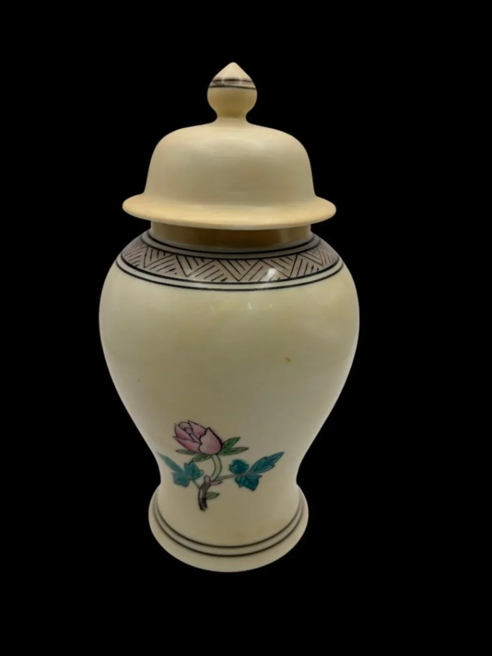 VTG Floral Ginger Jar Porcelain Lidded Vase Chinoiserie Indian Tree Decor 9
